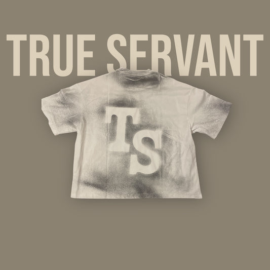 Spray Wash Boxy Cropped Oversized Heavyweight Short Sleeve Tee - “TRUE” Angel White