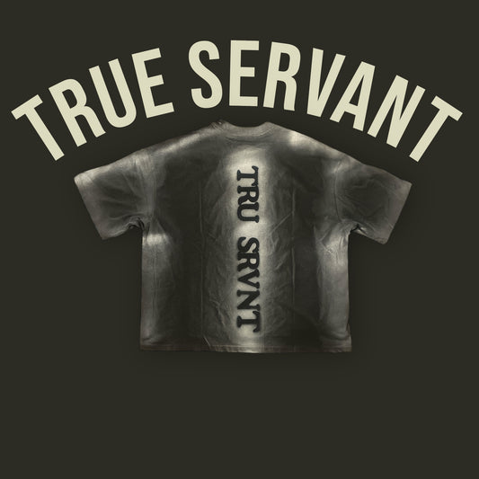 Spray Wash Boxy Cropped Oversized Heavyweight Short Sleeve Tee - “TRU SRVNT”