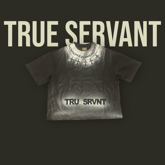 Spray Wash Boxy Oversized Cropped Heavyweight Short Sleeve Tee - “CHAINED SRVNT”